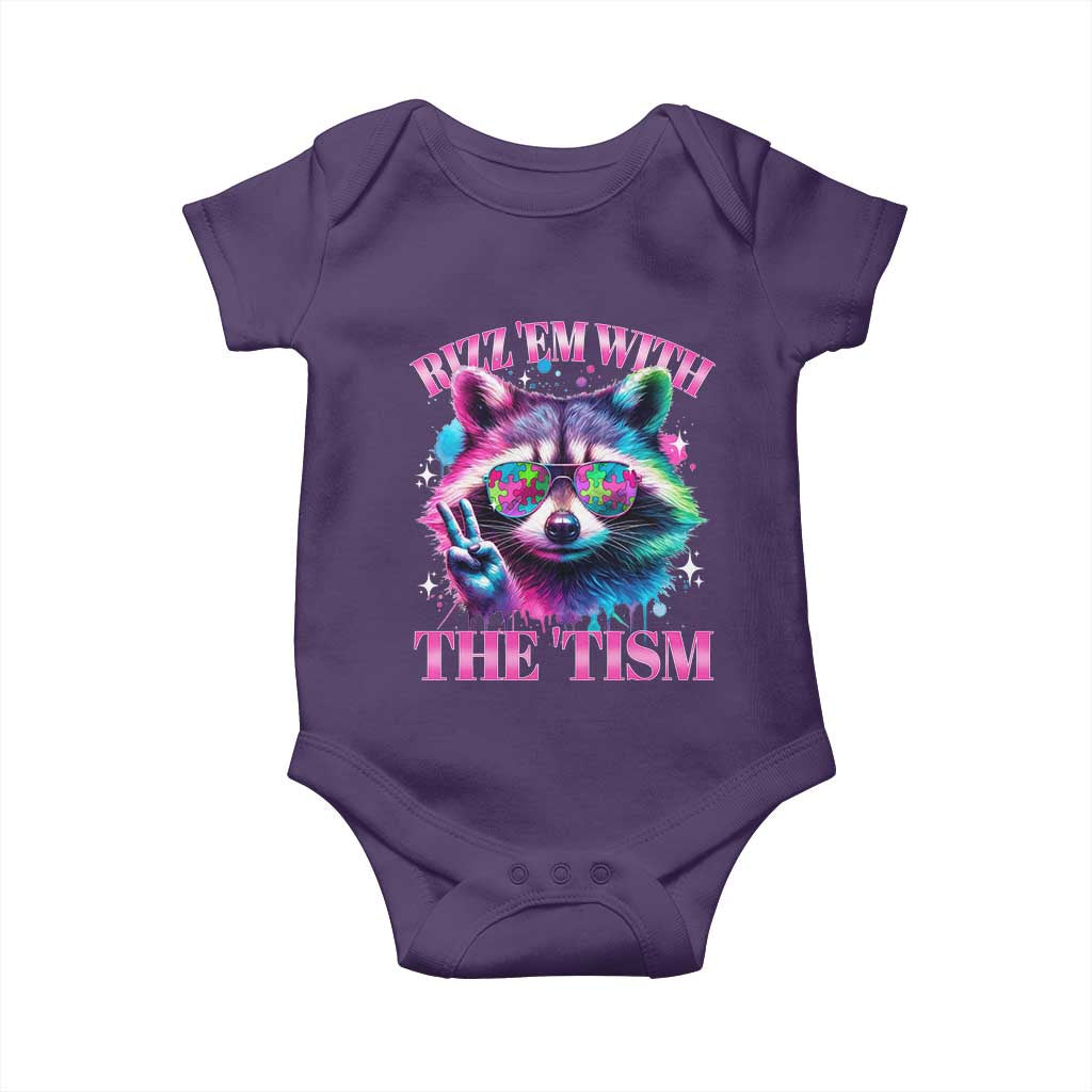 Funny Autism Awareness Racoon Baby Onesie Rizz Em With The Tism Meme Autistic TS11 Purple Print Your Wear