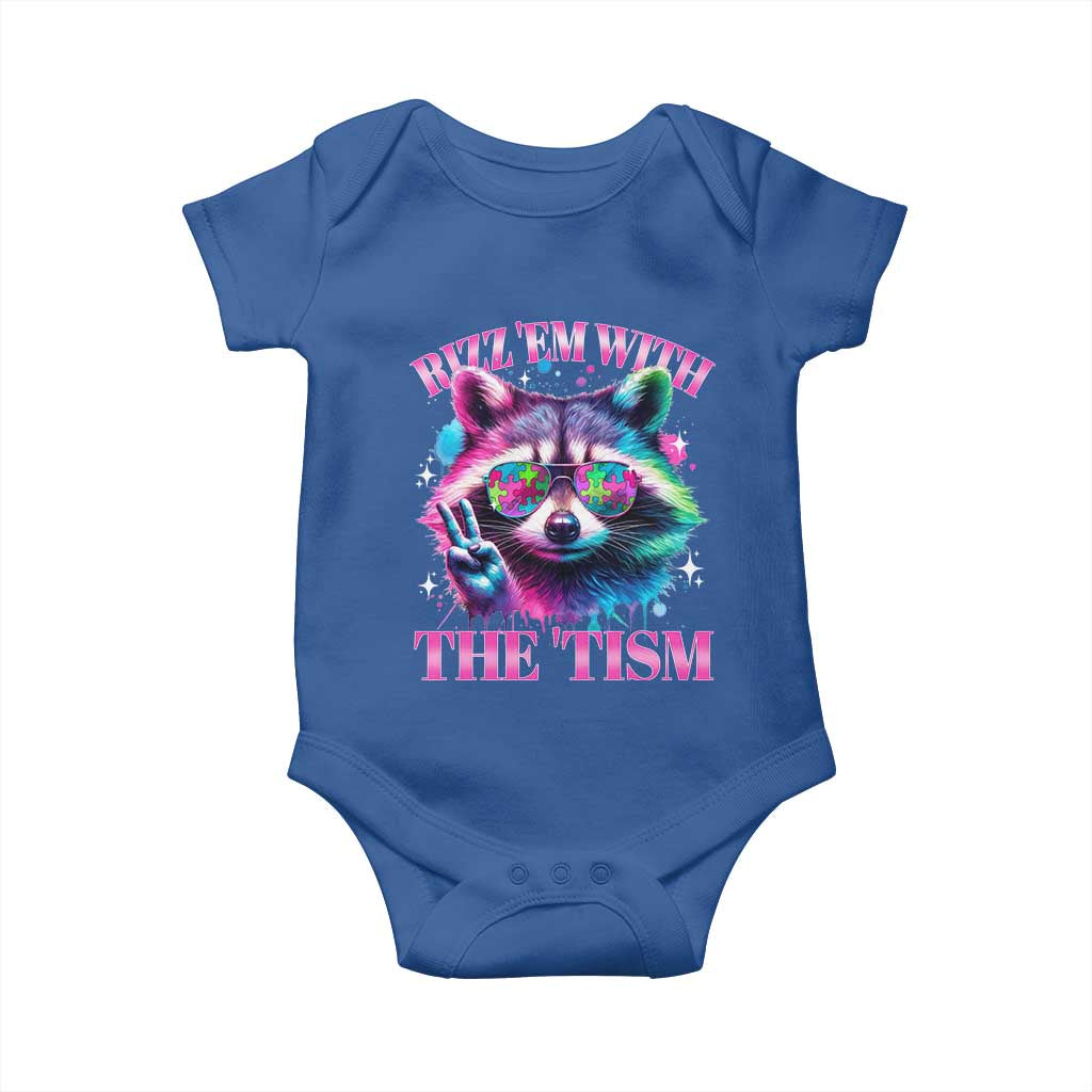 Funny Autism Awareness Racoon Baby Onesie Rizz Em With The Tism Meme Autistic TS11 Royal Blue Print Your Wear