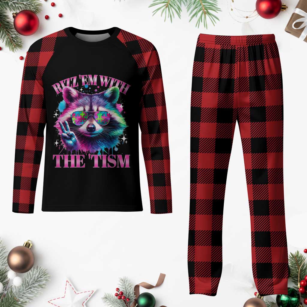 Funny Autism Awareness Racoon Plaid Pajama Set Rizz Em With The Tism Meme Autistic TS11 Buffalo Plaid Print Your Wear