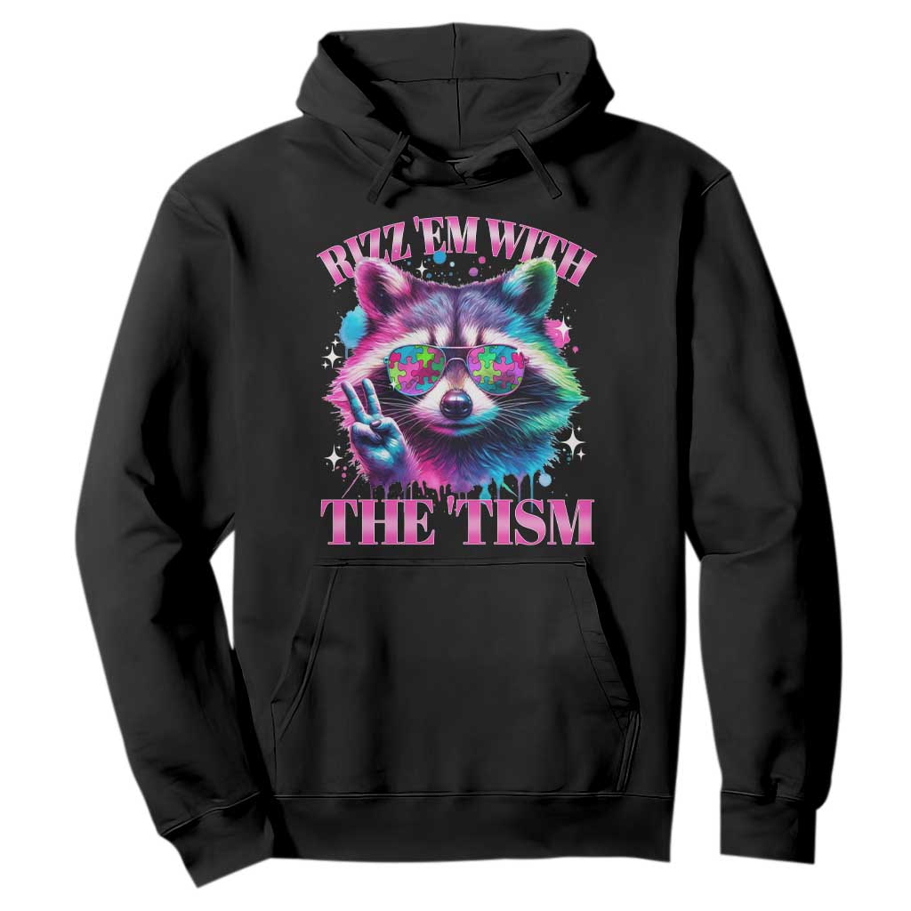 Funny Autism Awareness Racoon Hoodie Rizz Em With The Tism Meme Autistic TS11 Black Print Your Wear