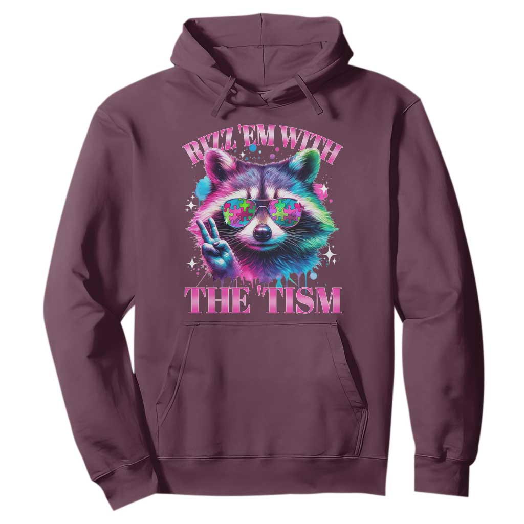 Funny Autism Awareness Racoon Hoodie Rizz Em With The Tism Meme Autistic TS11 Maroon Print Your Wear