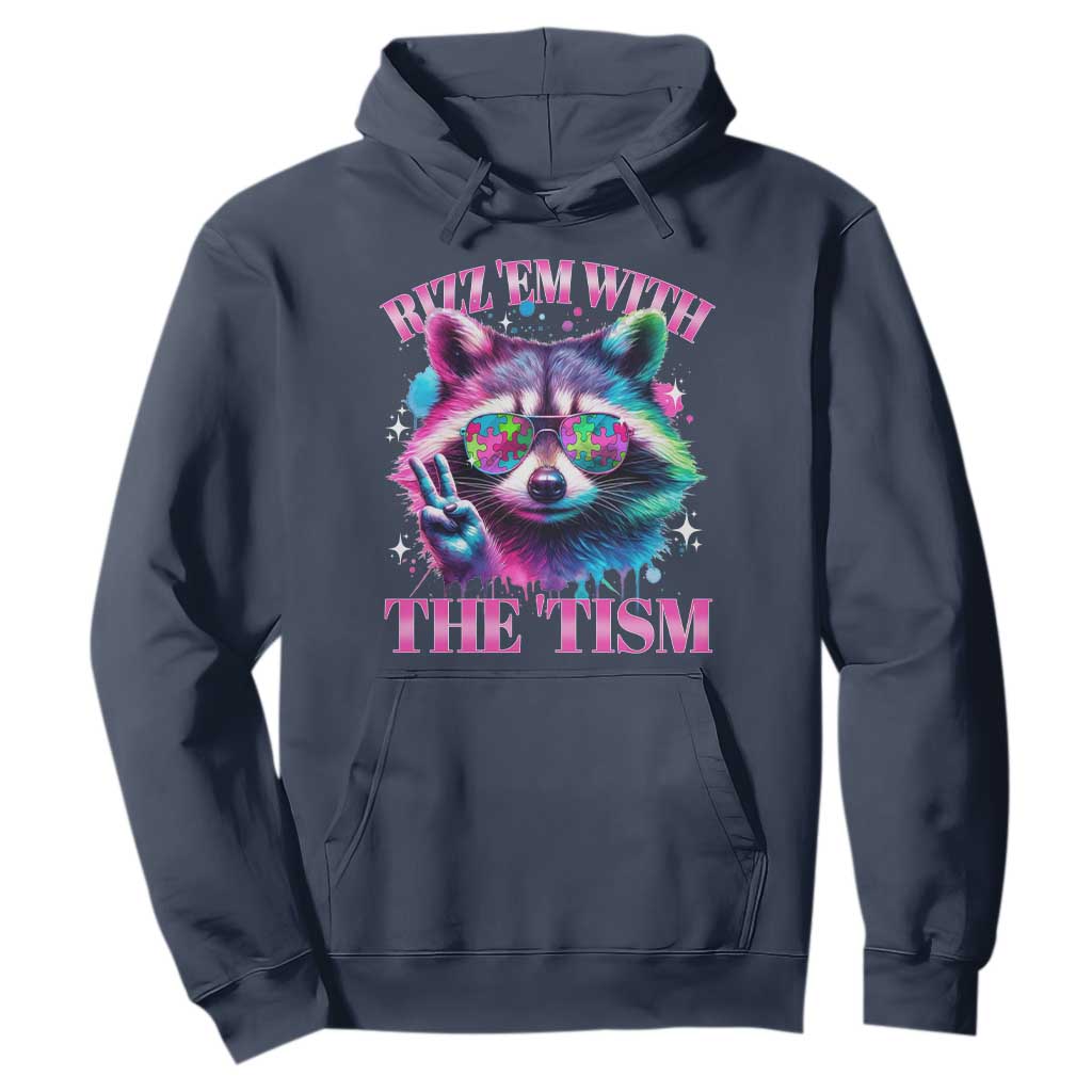 Funny Autism Awareness Racoon Hoodie Rizz Em With The Tism Meme Autistic TS11 Navy Print Your Wear