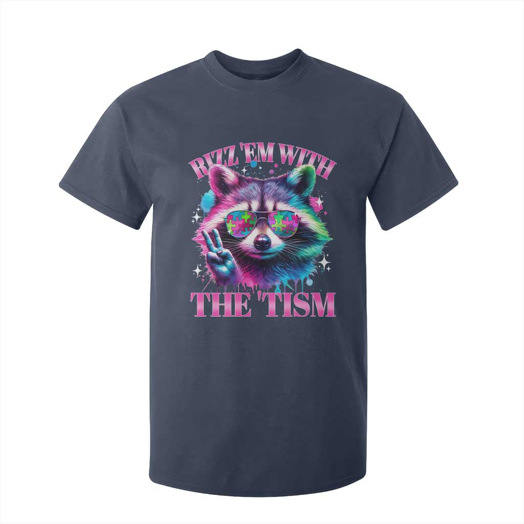 Funny Autism Awareness Racoon T Shirt For Kid Rizz Em With The Tism Meme Autistic TS11 Navy Print Your Wear