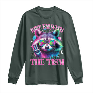 Funny Autism Awareness Racoon Long Sleeve Shirt Rizz Em With The Tism Meme Autistic TS11 Dark Forest Green Print Your Wear