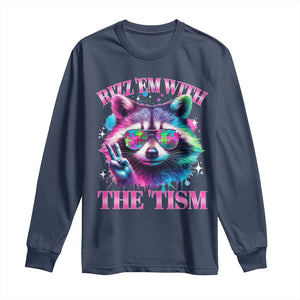 Funny Autism Awareness Racoon Long Sleeve Shirt Rizz Em With The Tism Meme Autistic TS11 Navy Print Your Wear