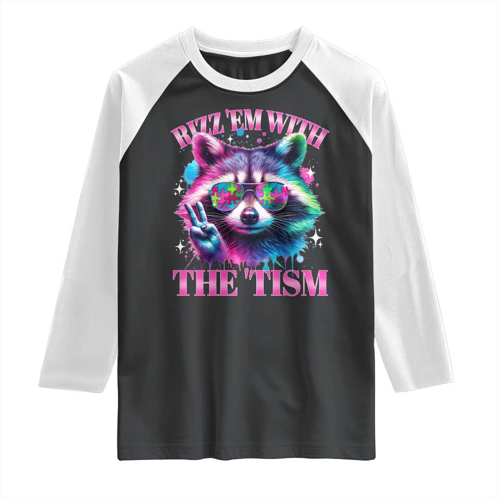 Funny Autism Awareness Racoon Raglan Shirt Rizz Em With The Tism Meme Autistic TS11 Black White Print Your Wear