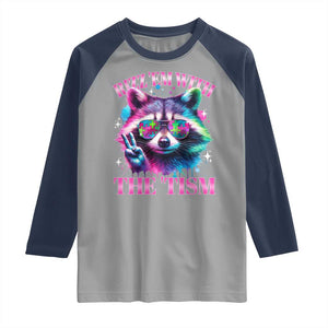 Funny Autism Awareness Racoon Raglan Shirt Rizz Em With The Tism Meme Autistic TS11 Sport Gray Navy Print Your Wear