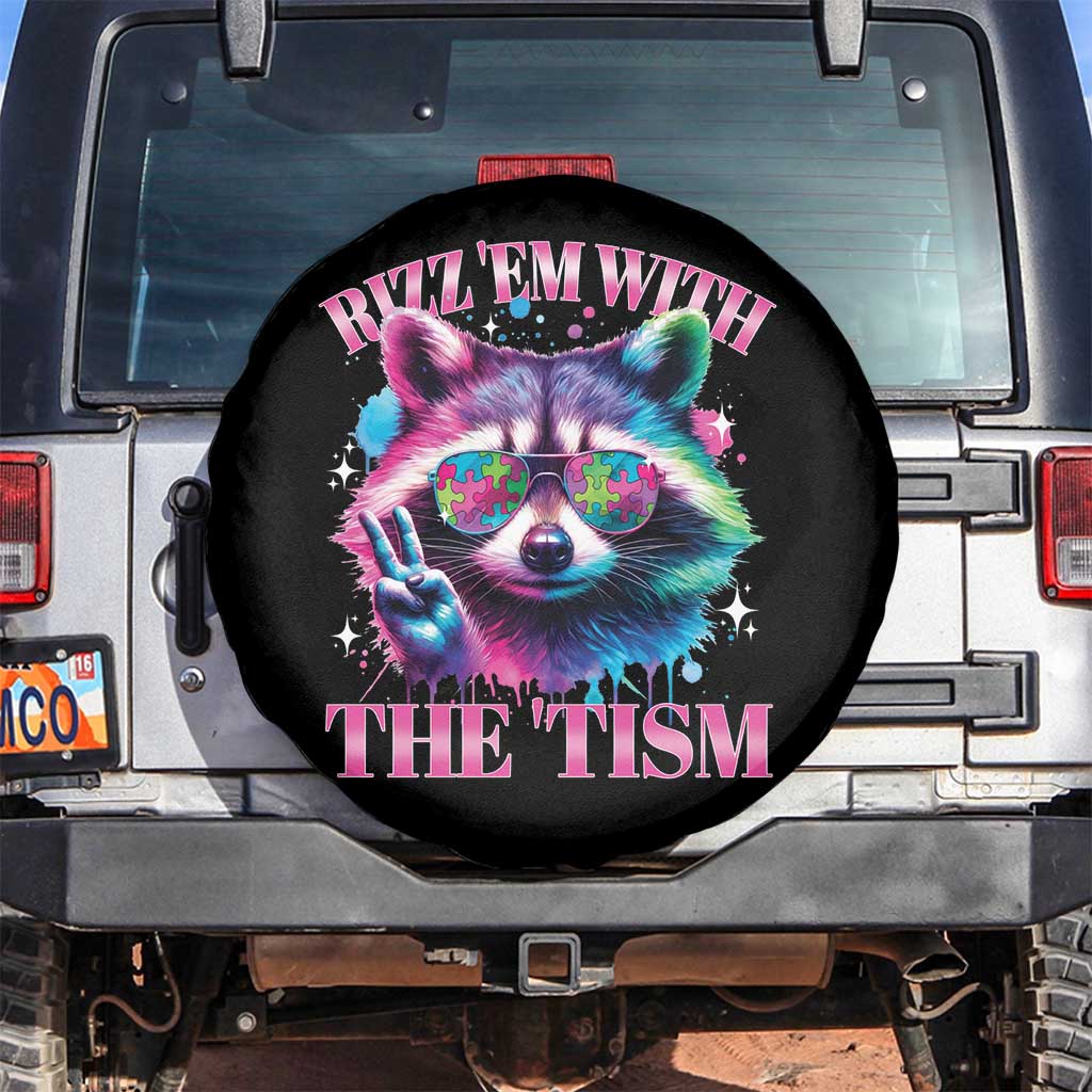 Funny Autism Awareness Racoon Spare Tire Cover Rizz Em With The Tism Meme Autistic TS11 No hole Black Print Your Wear