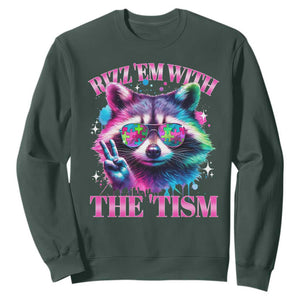 Funny Autism Awareness Racoon Sweatshirt Rizz Em With The Tism Meme Autistic TS11 Dark Forest Green Print Your Wear