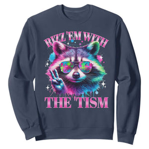 Funny Autism Awareness Racoon Sweatshirt Rizz Em With The Tism Meme Autistic TS11 Navy Print Your Wear