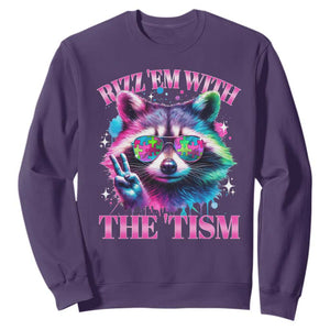 Funny Autism Awareness Racoon Sweatshirt Rizz Em With The Tism Meme Autistic TS11 Purple Print Your Wear