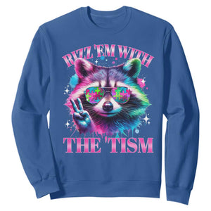 Funny Autism Awareness Racoon Sweatshirt Rizz Em With The Tism Meme Autistic TS11 Royal Blue Print Your Wear