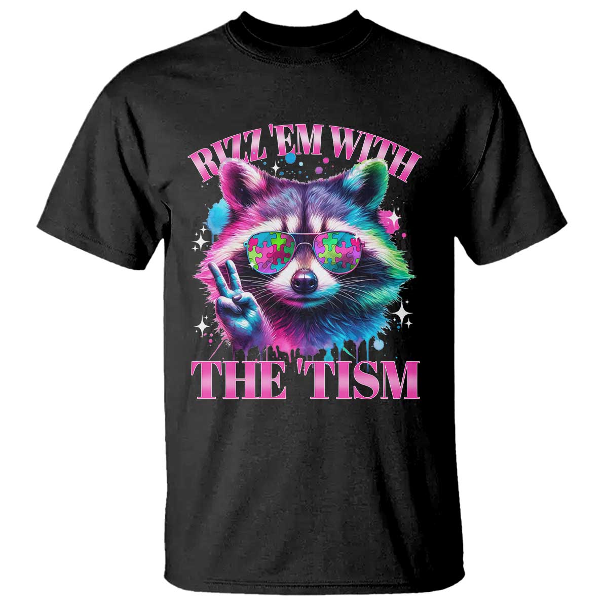 Funny Autism Awareness Racoon T Shirt Rizz Em With The Tism Meme Autistic TS11 Black Print Your Wear