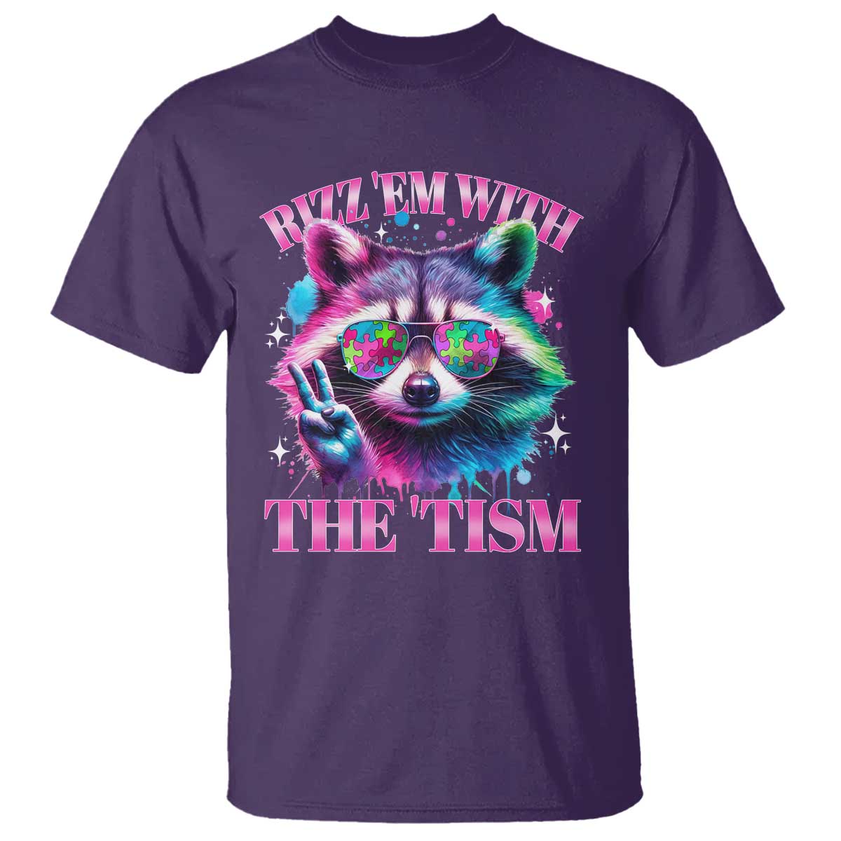 Funny Autism Awareness Racoon T Shirt Rizz Em With The Tism Meme Autistic TS11 Purple Print Your Wear