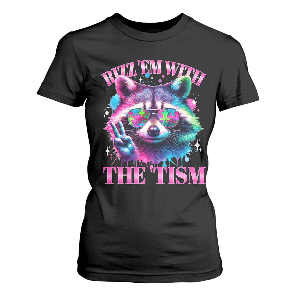 Funny Autism Awareness Racoon T Shirt For Women Rizz Em With The Tism Meme Autistic TS11 Black Print Your Wear