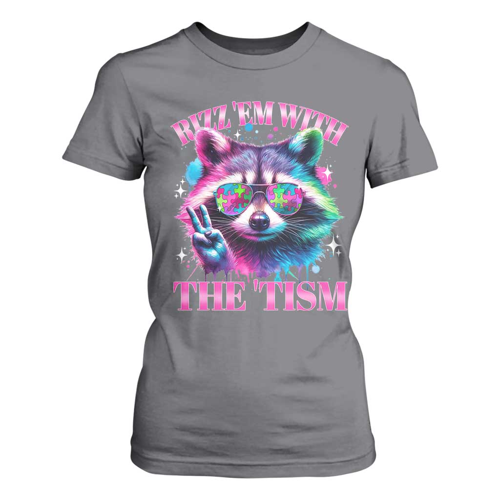 Funny Autism Awareness Racoon T Shirt For Women Rizz Em With The Tism Meme Autistic TS11 Charcoal Print Your Wear