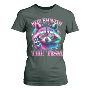 Funny Autism Awareness Racoon T Shirt For Women Rizz Em With The Tism Meme Autistic TS11 Dark Forest Green Print Your Wear