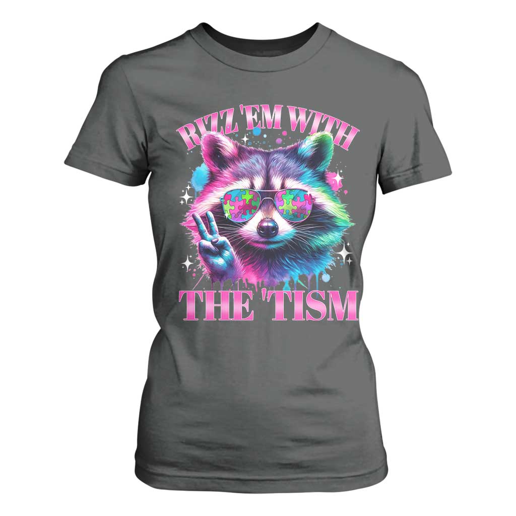 Funny Autism Awareness Racoon T Shirt For Women Rizz Em With The Tism Meme Autistic TS11 Dark Heather Print Your Wear