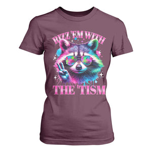 Funny Autism Awareness Racoon T Shirt For Women Rizz Em With The Tism Meme Autistic TS11 Maroon Print Your Wear