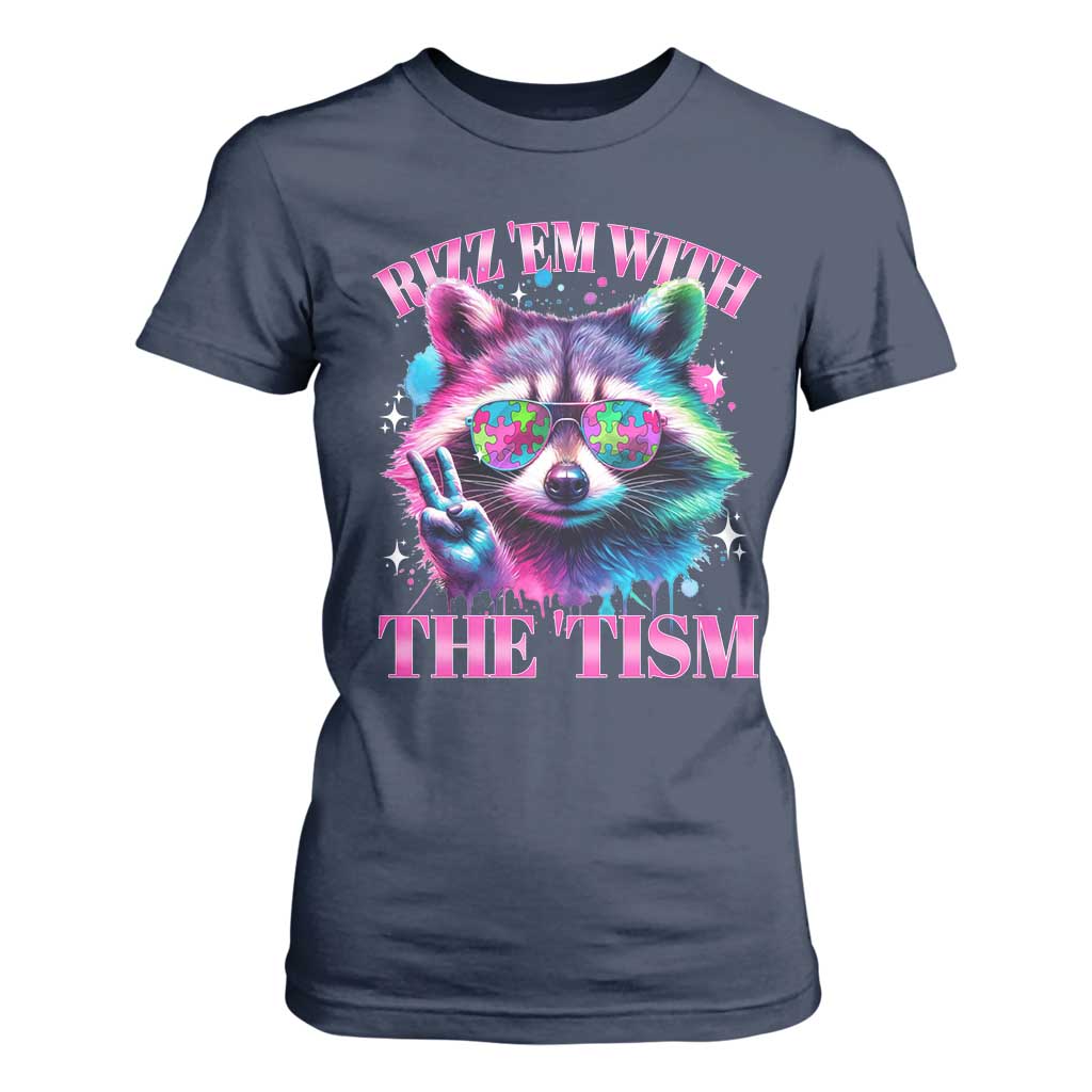Funny Autism Awareness Racoon T Shirt For Women Rizz Em With The Tism Meme Autistic TS11 Navy Print Your Wear