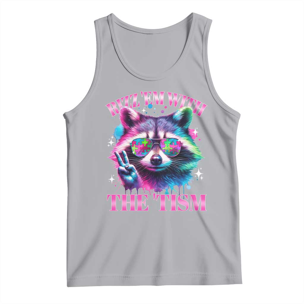 Funny Autism Awareness Racoon Tank Top Rizz Em With The Tism Meme Autistic TS11 Athletic Heather Print Your Wear