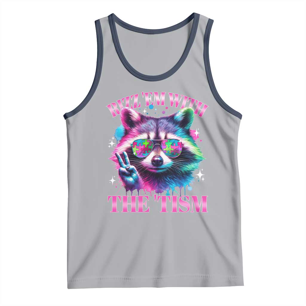 Funny Autism Awareness Racoon Tank Top Rizz Em With The Tism Meme Autistic TS11 Athletic Heather Navy Print Your Wear