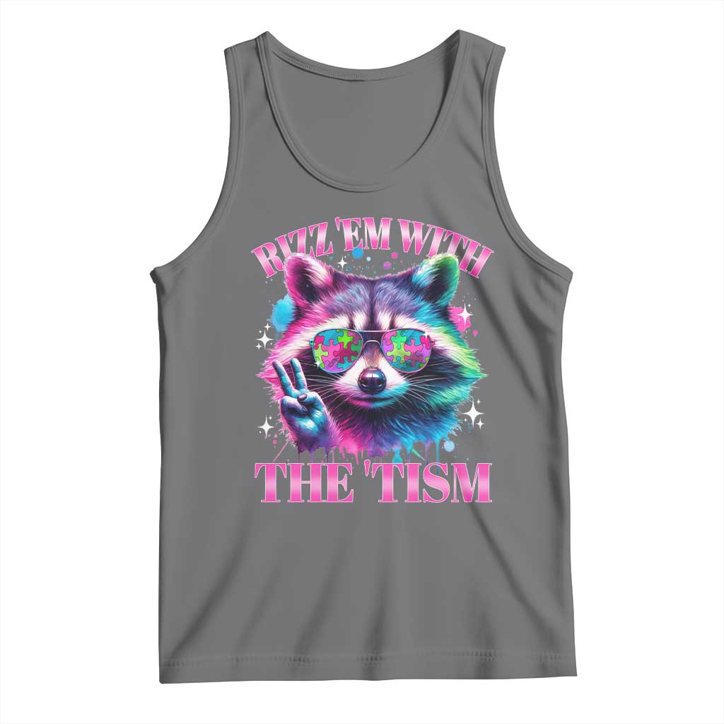 Funny Autism Awareness Racoon Tank Top Rizz Em With The Tism Meme Autistic TS11 Black Heather Print Your Wear
