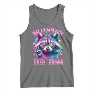 Funny Autism Awareness Racoon Tank Top Rizz Em With The Tism Meme Autistic TS11 Black Heather Print Your Wear