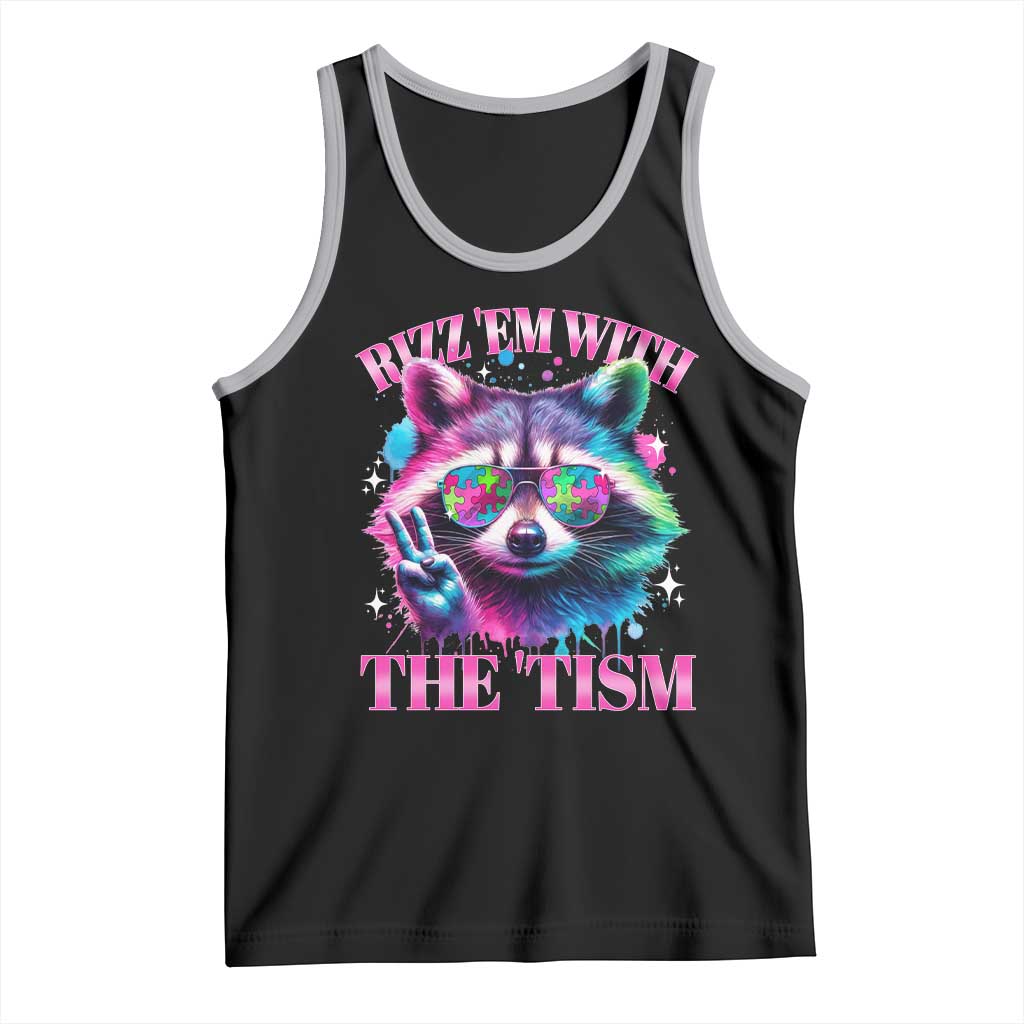 Funny Autism Awareness Racoon Tank Top Rizz Em With The Tism Meme Autistic TS11 Black Athletic Heather Print Your Wear