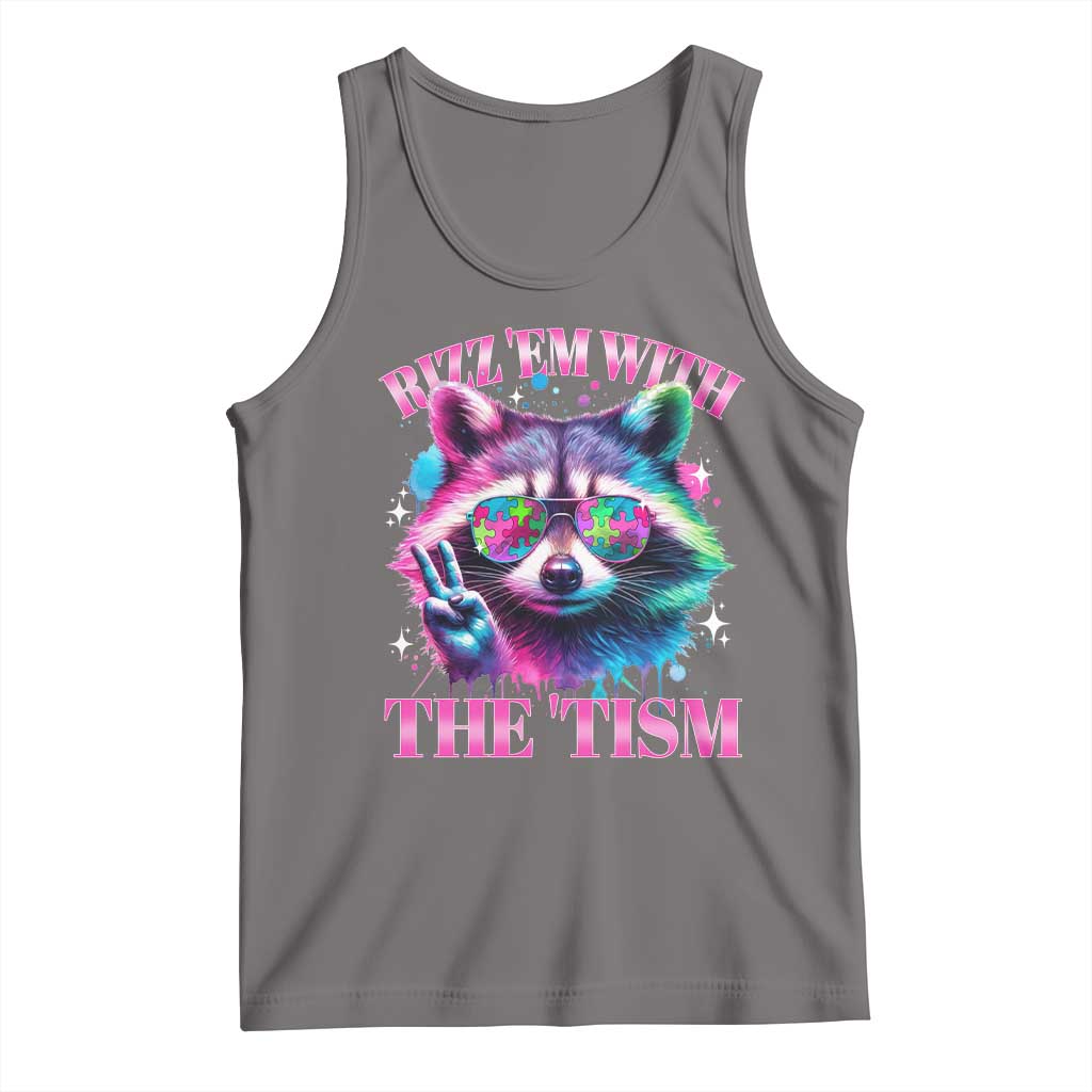 Funny Autism Awareness Racoon Tank Top Rizz Em With The Tism Meme Autistic TS11 Deep Heather Print Your Wear
