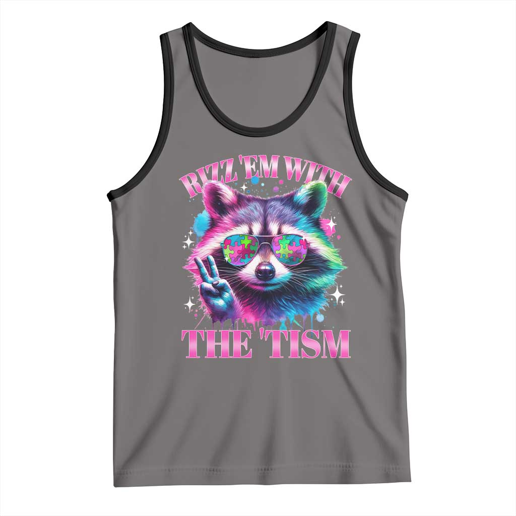 Funny Autism Awareness Racoon Tank Top Rizz Em With The Tism Meme Autistic TS11 Deep Heather Black Print Your Wear