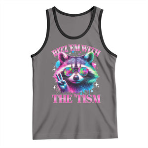 Funny Autism Awareness Racoon Tank Top Rizz Em With The Tism Meme Autistic TS11 Deep Heather Black Print Your Wear
