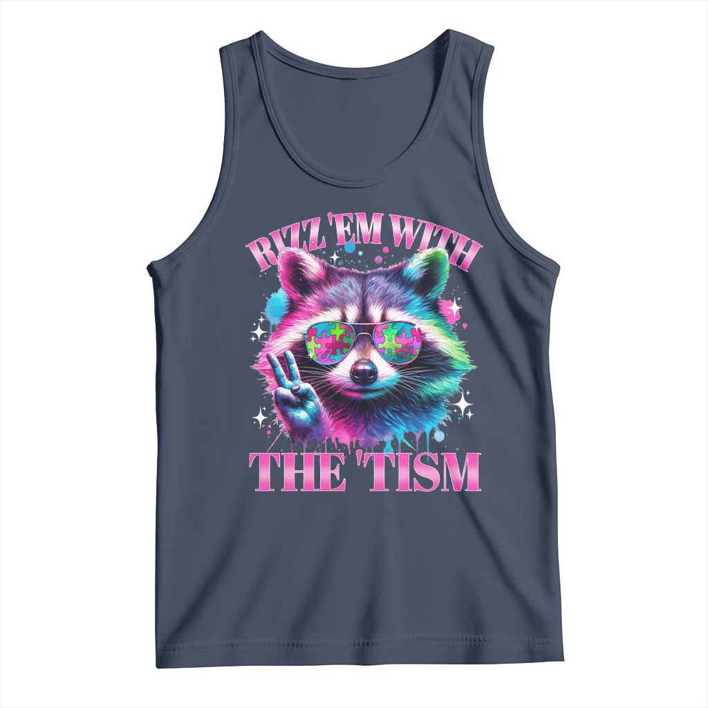 Funny Autism Awareness Racoon Tank Top Rizz Em With The Tism Meme Autistic TS11 Navy Print Your Wear