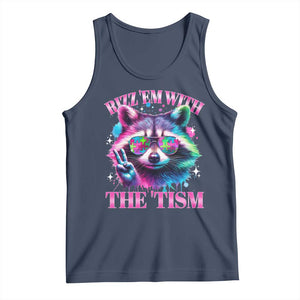 Funny Autism Awareness Racoon Tank Top Rizz Em With The Tism Meme Autistic TS11 Navy Print Your Wear