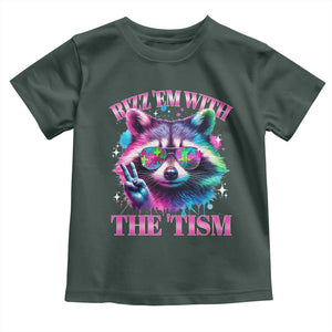 Funny Autism Awareness Racoon Toddler T Shirt Rizz Em With The Tism Meme Autistic TS11 Dark Forest Green Print Your Wear