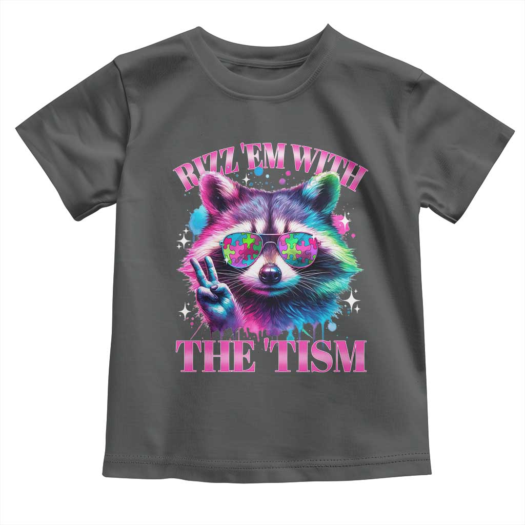 Funny Autism Awareness Racoon Toddler T Shirt Rizz Em With The Tism Meme Autistic TS11 Dark Heather Print Your Wear