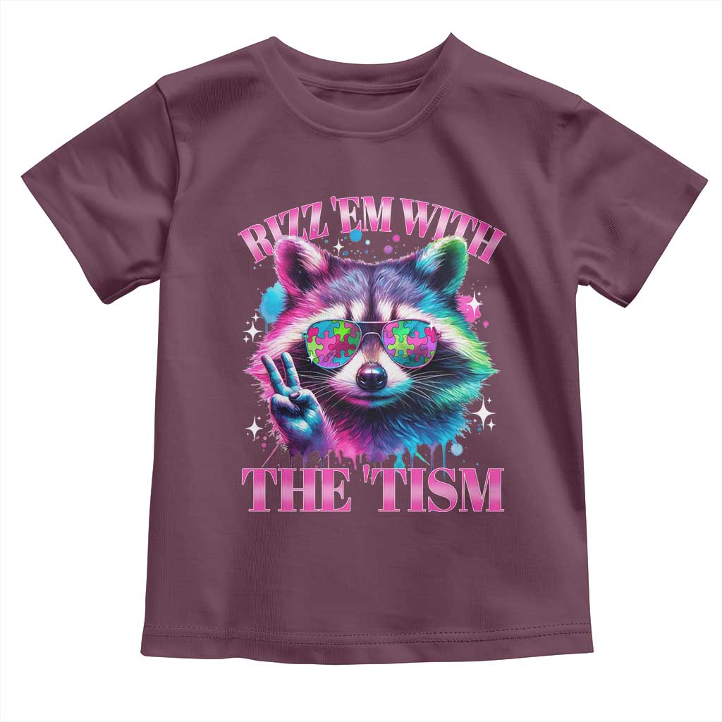 Funny Autism Awareness Racoon Toddler T Shirt Rizz Em With The Tism Meme Autistic TS11 Maroon Print Your Wear