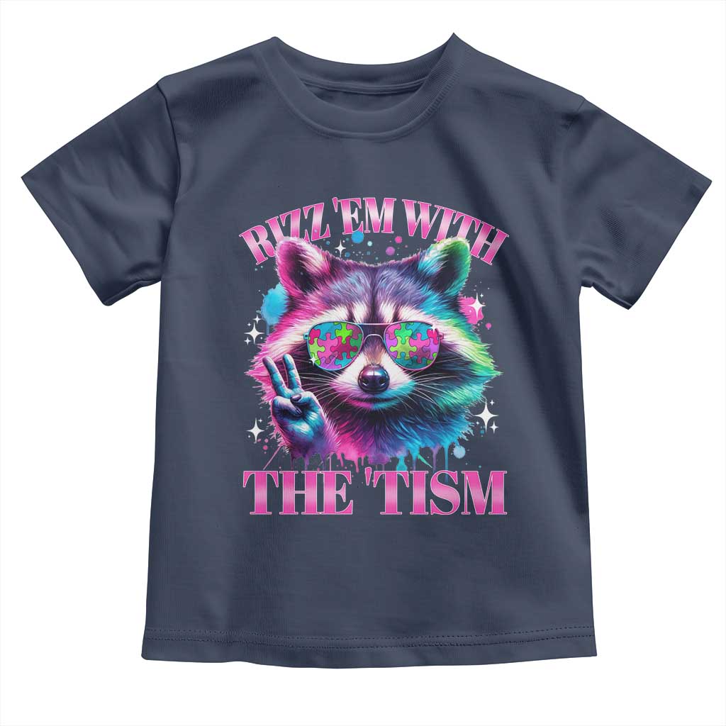 Funny Autism Awareness Racoon Toddler T Shirt Rizz Em With The Tism Meme Autistic TS11 Navy Print Your Wear