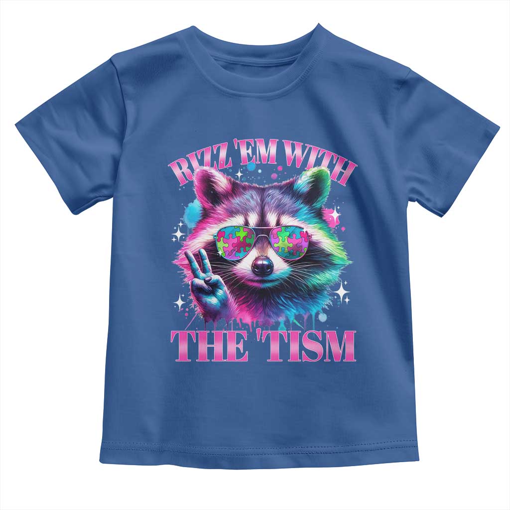 Funny Autism Awareness Racoon Toddler T Shirt Rizz Em With The Tism Meme Autistic TS11 Royal Blue Print Your Wear