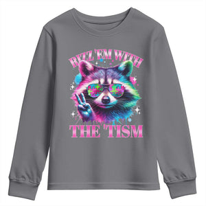 Funny Autism Awareness Racoon Youth Sweatshirt Rizz Em With The Tism Meme Autistic TS11 Charcoal Print Your Wear