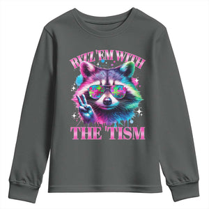 Funny Autism Awareness Racoon Youth Sweatshirt Rizz Em With The Tism Meme Autistic TS11 Dark Heather Print Your Wear