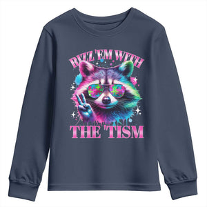 Funny Autism Awareness Racoon Youth Sweatshirt Rizz Em With The Tism Meme Autistic TS11 Navy Print Your Wear