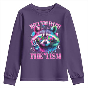 Funny Autism Awareness Racoon Youth Sweatshirt Rizz Em With The Tism Meme Autistic TS11 Purple Print Your Wear