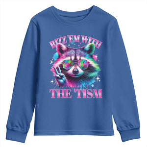 Funny Autism Awareness Racoon Youth Sweatshirt Rizz Em With The Tism Meme Autistic TS11 Royal Blue Print Your Wear