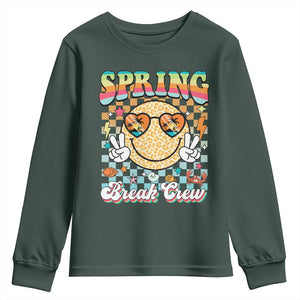 Funny Spring Break Crew Youth Sweatshirt Spring Vacation Beach Family Matching TS11 Dark Forest Green Print Your Wear