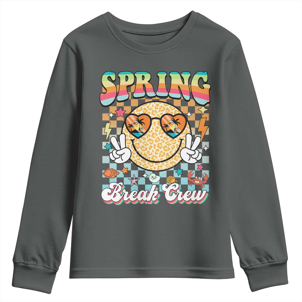 Funny Spring Break Crew Youth Sweatshirt Spring Vacation Beach Family Matching TS11 Dark Heather Print Your Wear