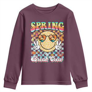 Funny Spring Break Crew Youth Sweatshirt Spring Vacation Beach Family Matching TS11 Maroon Print Your Wear
