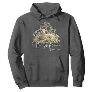 He Is Risen Hoodie Christian Religious Easter Day Bible Verse Sheep TS11 Dark Heather Print Your Wear