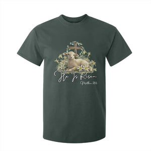 He Is Risen T Shirt For Kid Christian Religious Easter Day Bible Verse Sheep TS11 Dark Forest Green Print Your Wear