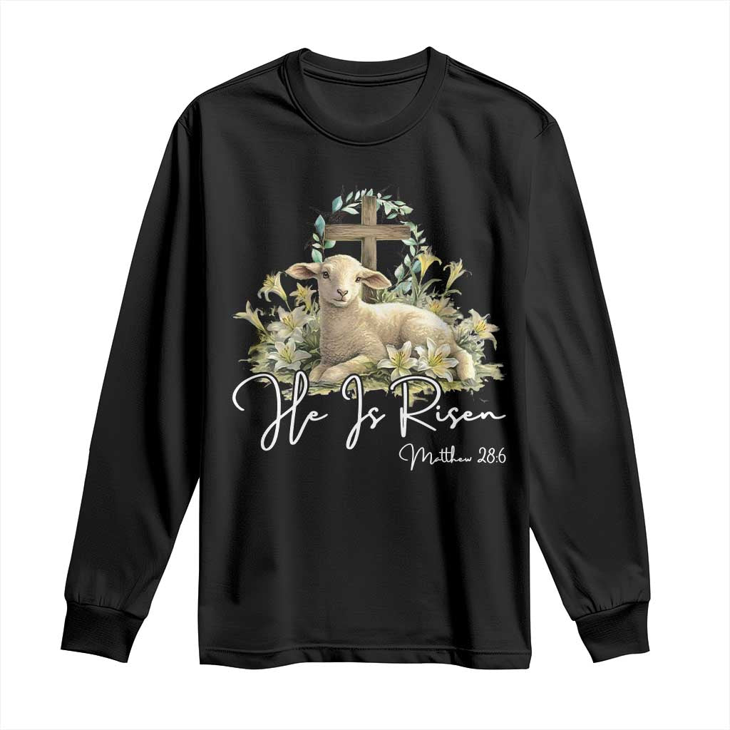 He Is Risen Long Sleeve Shirt Christian Religious Easter Day Bible Verse Sheep TS11 Black Print Your Wear